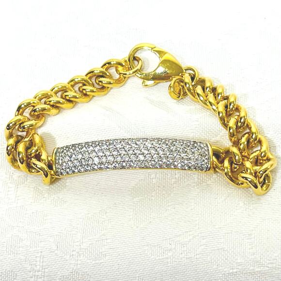 Vtg 7" Pave CZ Link Chain Bonze Milor Italy Bracelet Gold Tone ID Italia Jewelry - Picture 7 of 9